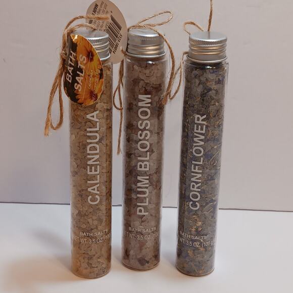 Lot of 3 Bath Salts - Calendula Cornflower Plum Blossom 3.5oz Each NEW - Picture 1 of 3